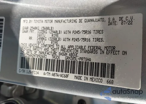 2022 Toyota Tacoma Double Cab/Sr/Sr5/Trd Sport/Trd Off Road/Trd Pro z USA, uszkodzony, nr VIN 3TYCZ5AN2NT092683